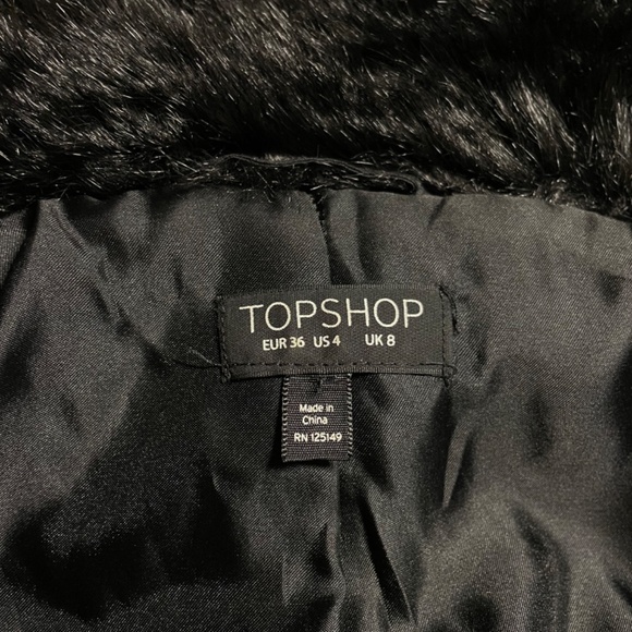 Topshop Black Faux Fur Collared Jacket Cozy Y2K Winter - Picture 3 of 5